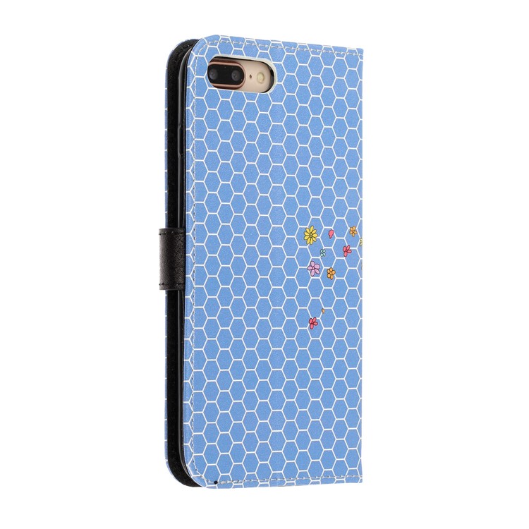 Patrón De Textura De Seda Impresión Soporte De La Carpeta Cáscara De Cuero Para El Iphone 7/8 Más 5,5 Pulgadas - Azul-5