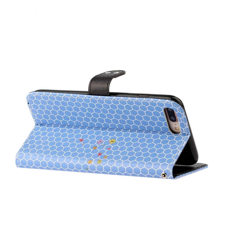 Patrón De Textura De Seda Impresión Soporte De La Carpeta Cáscara De Cuero Para El Iphone 7/8 Más 5,5 Pulgadas - Azul-6