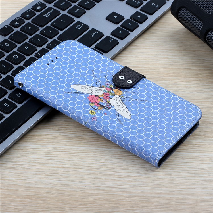 Patrón De Textura De Seda Impresión Soporte De La Carpeta Cáscara De Cuero Para El Iphone 7/8 Más 5,5 Pulgadas - Azul-8