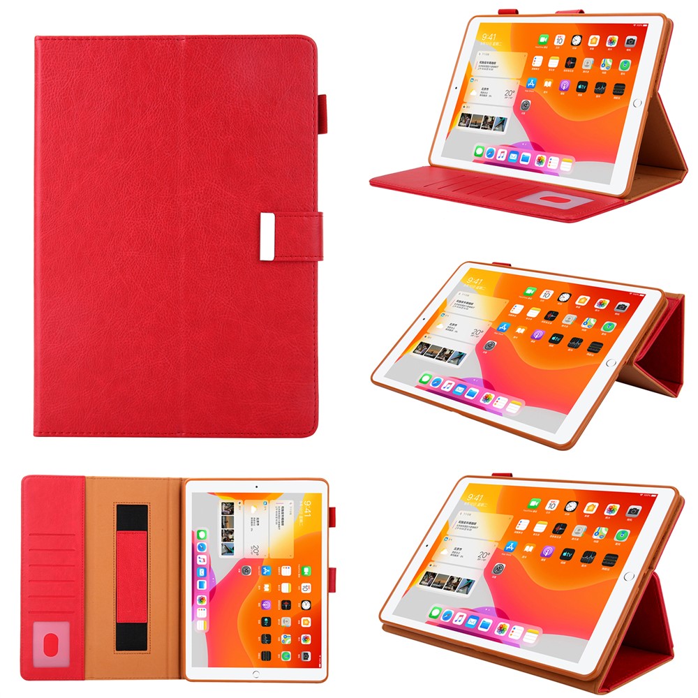 Multiple Viewing Foldable Stand Leather Wallet Tablet Case for iPad 10.2 (2021)/(2020)/(2019)/Pro 10.5-inch (2017)/Air 10.5 inch (2019) - Red