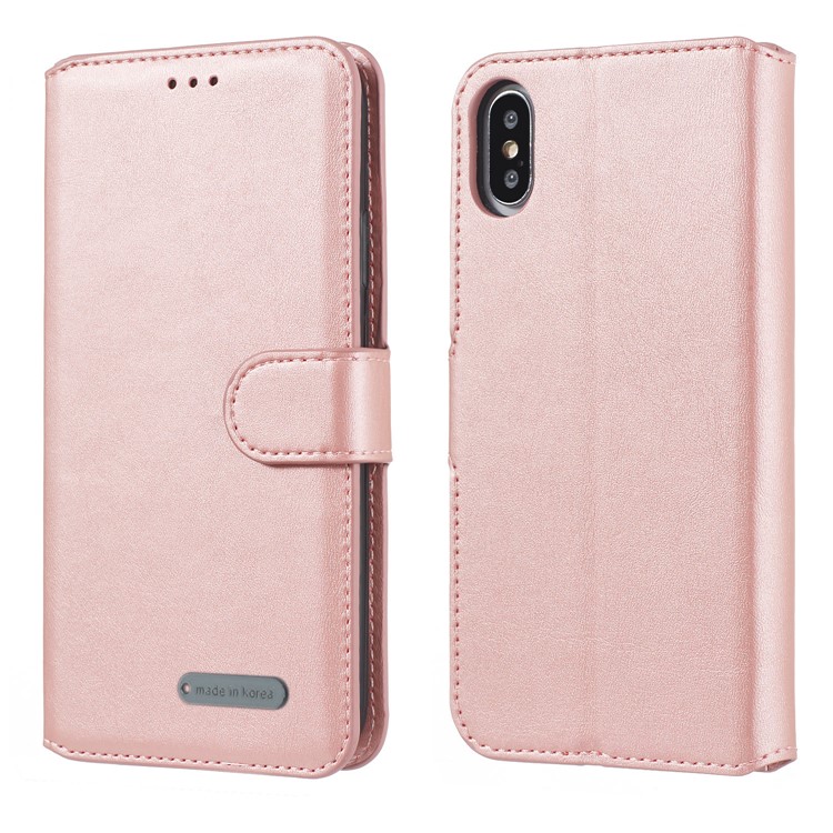 Wallet Leather Stand Case for iPhone XS/X 5.8 inch - Rose Gold-1