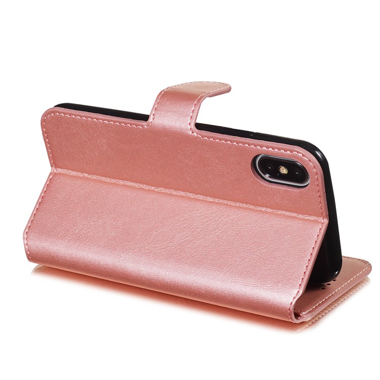 Wallet Leather Stand Case for iPhone XS/X 5.8 inch - Rose Gold-6