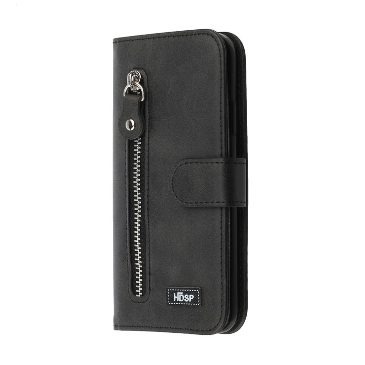 Zipper Pocket Wallet Stand PU Leather Case for iPhone XS Max 6.5 inch - Black-2