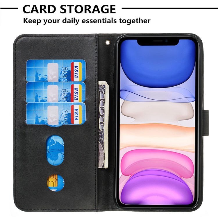 Zipper Pocket Wallet Stand Flip Leather Phone Shell for iPhone 11 6.1 inch - Black-3