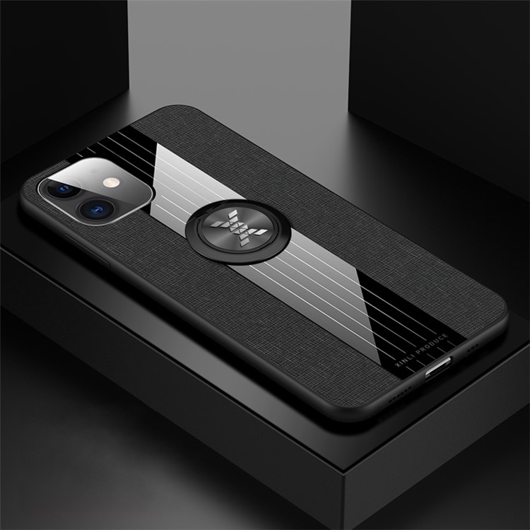 Cloth + TPU + Acrylic Hybrid Phone Cover with Kickstand Shell for iPhone 11 6.1 inch - Black-1