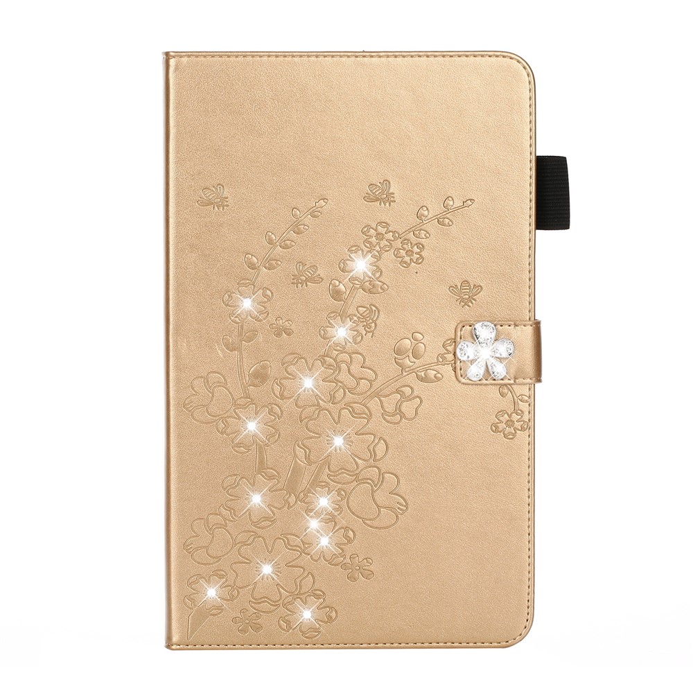 Imprint Flower Rhinestone Wallet Leather Stand Tablet Case for iPad 10.2 (2021)/(2020)/(2019) - Gold