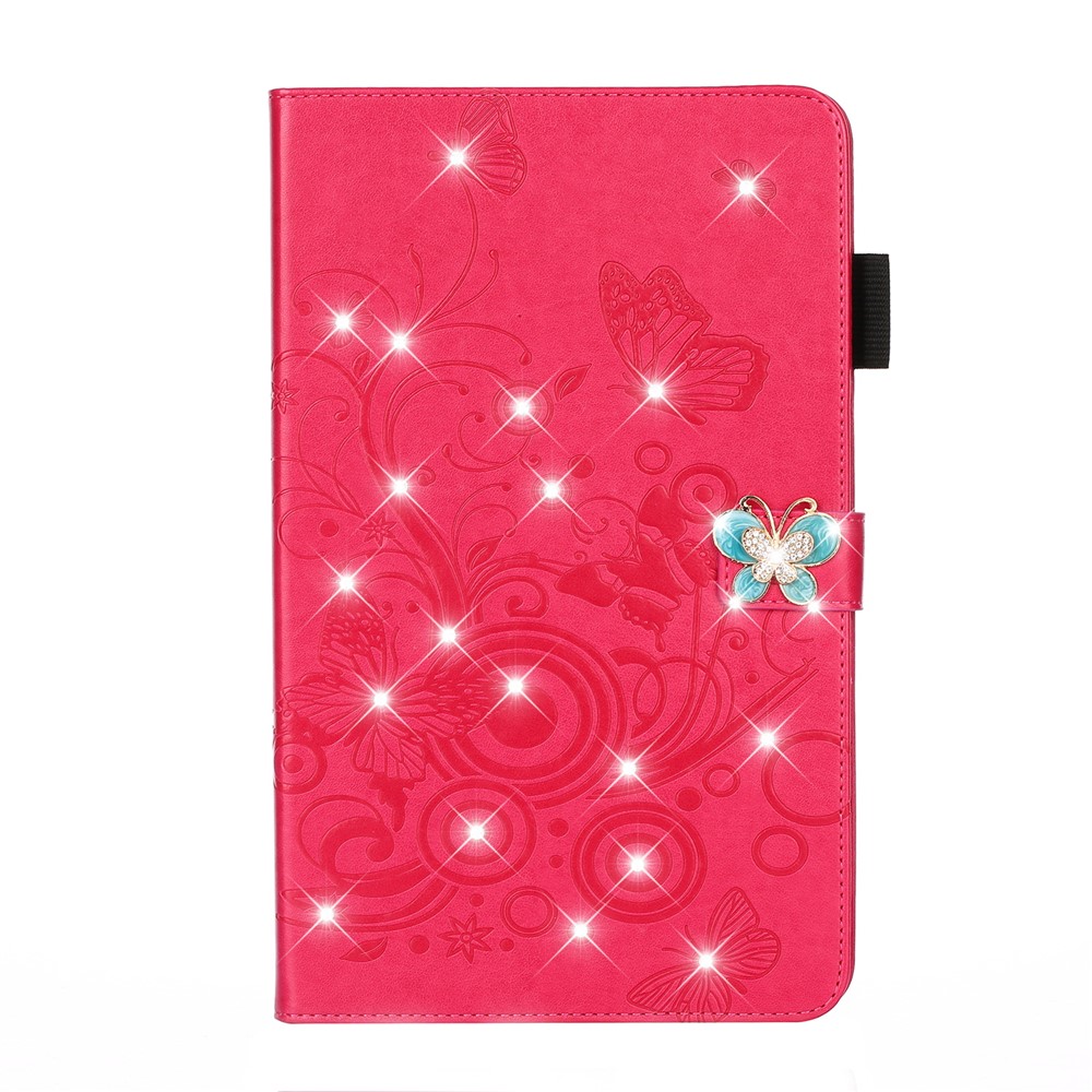 Imprint Flower Butterfly Rhinestone Wallet Leather Stand Case for iPad 10.2 (2020) (2019) - Red-2
