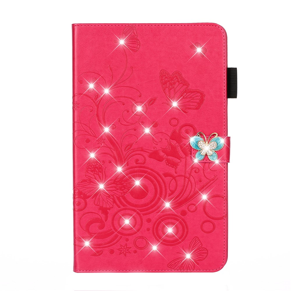 Imprint Flower Butterfly Rhinestone Wallet Leather Stand Case for iPad 10.2 (2021)/(2020)/(2019) - Red-2