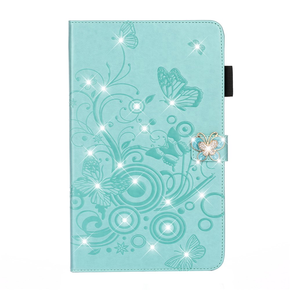 Imprint Flower Butterfly Rhinestone Wallet Leather Stand Case for iPad 10.2 (2021)/(2020)/(2019) - Blue