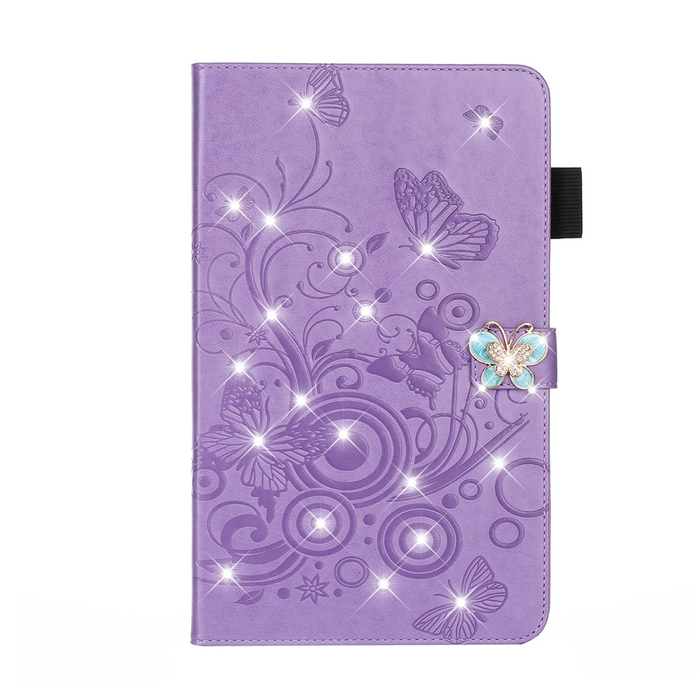 Imprint Flower Butterfly Rhinestone Wallet Leather Stand Case for iPad 10.2 (2021)/(2020)/(2019) - Purple