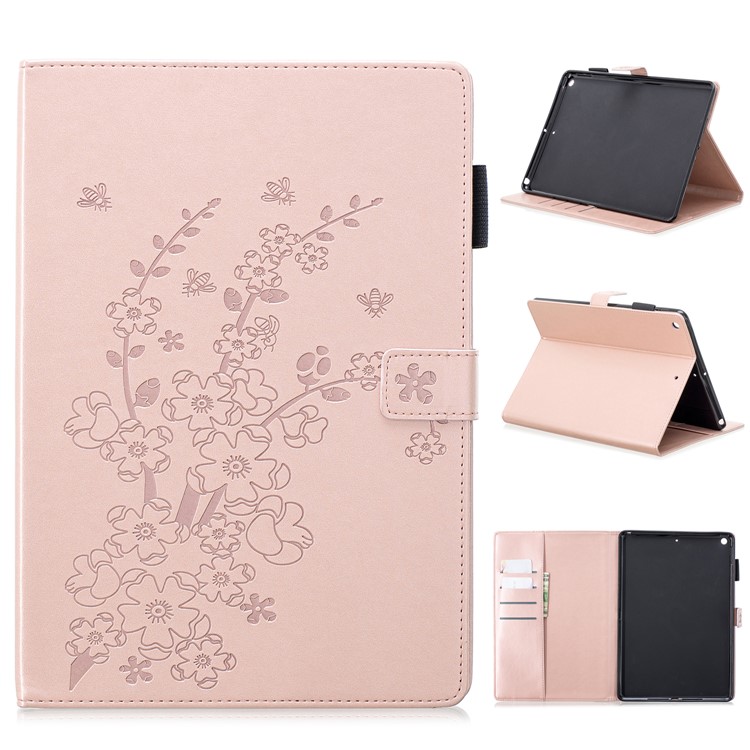 Imprint Plum Blossom Wallet Leather Stand Shell Tablet Cover for iPad 10.2 (2019) - Rose Gold-1