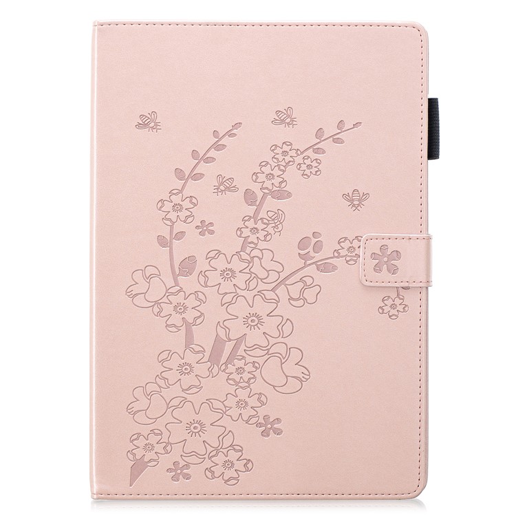 Imprint Plum Blossom Wallet Leather Stand Shell Tablet Cover for iPad 10.2 (2019) - Rose Gold-2
