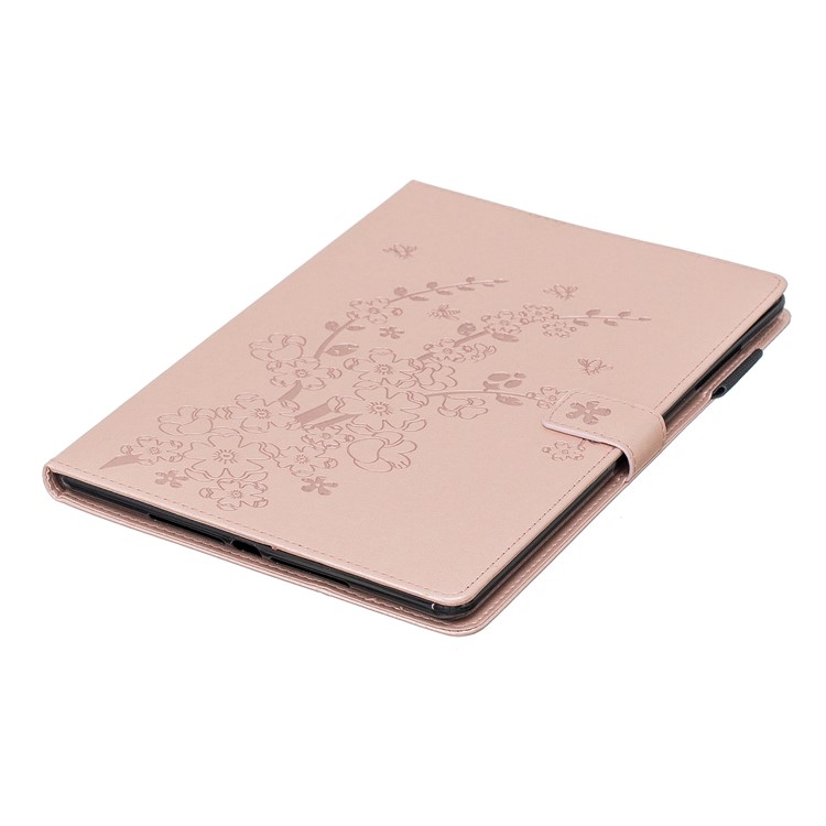 Imprint Plum Blossom Wallet Leather Stand Shell Tablet Cover for iPad 10.2 (2019) - Rose Gold-7