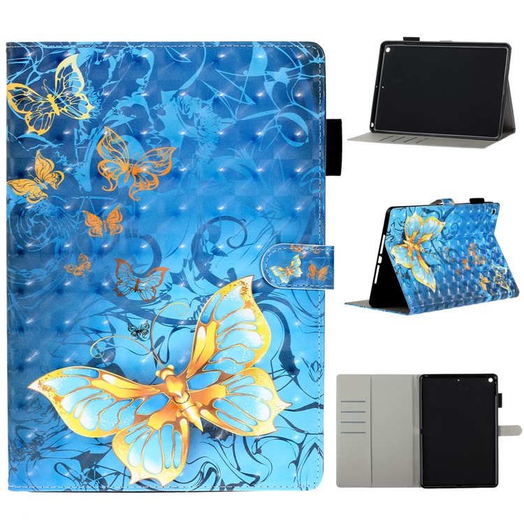Pattern Printing Light Spot Decor Leather Wallet Stand Tablet Shell for iPad 10.2 (2019) - Gold Butterflies-1