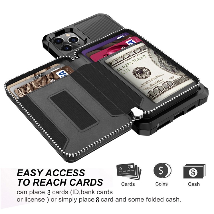 Leather Phone Case with Zipper Wallet for Apple iPhone 11 Pro 5.8 inch - Black-6