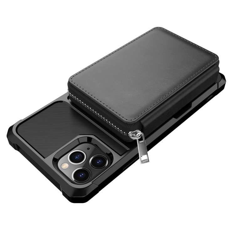Caso De Telefone De Couro Com Zipper Carteira Para Apple IPhone 11 Pro 5,8 Polegadas - Preto-9