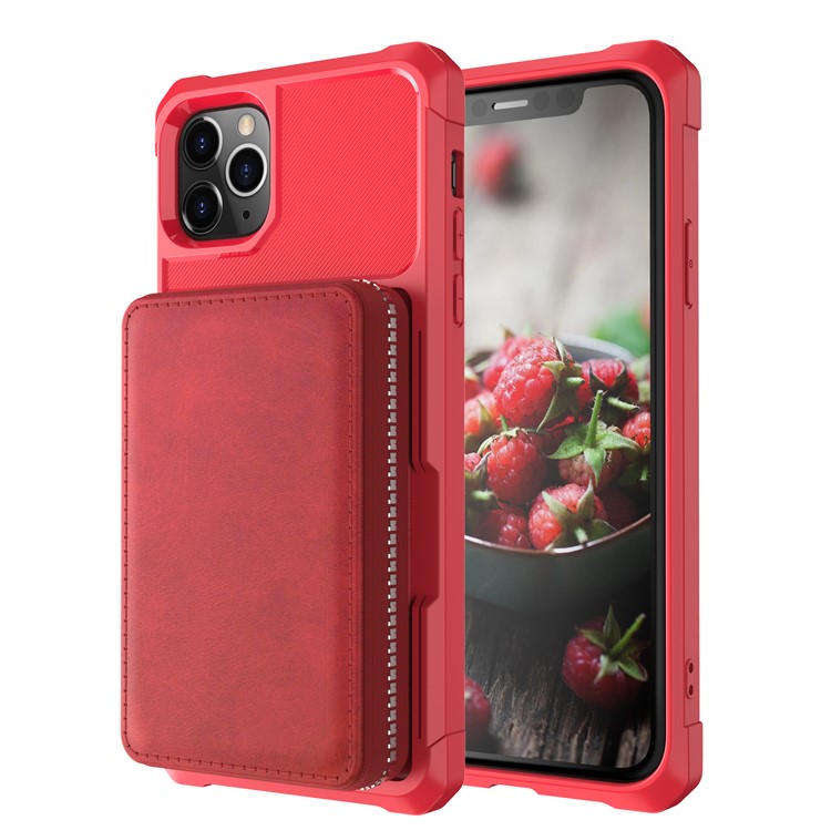 Reißverschluss Geldbörse Leder Telefonkasten Für IPhone 11 Pro 6,5 Inch Max - Rot-2