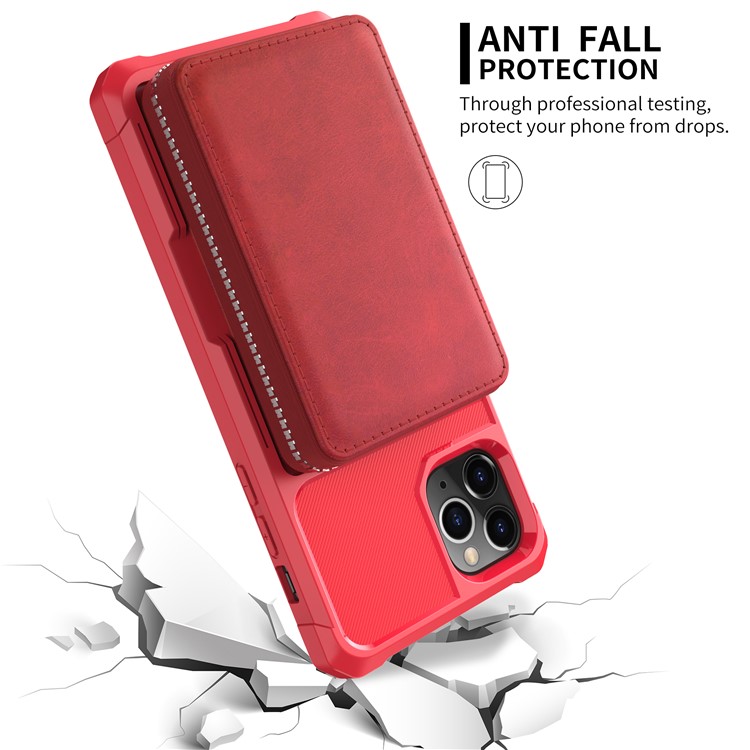 Reißverschluss Geldbörse Leder Telefonkasten Für IPhone 11 Pro 6,5 Inch Max - Rot-4