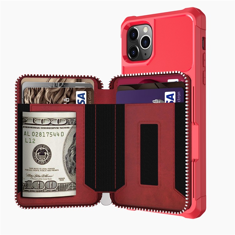 Reißverschluss Geldbörse Leder Telefonkasten Für IPhone 11 Pro 6,5 Inch Max - Rot-5