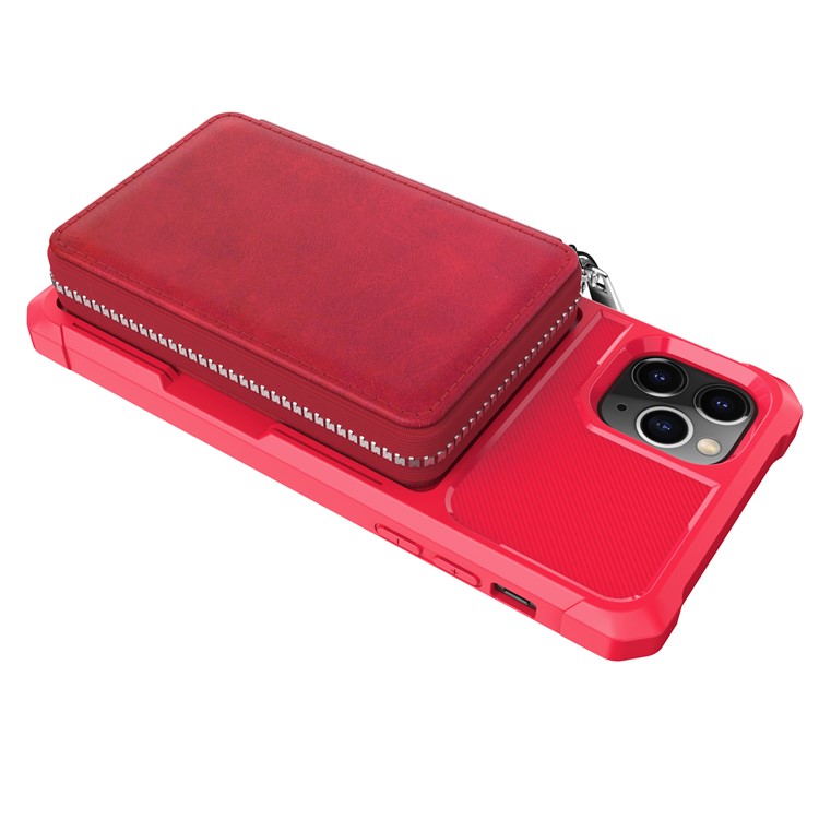 Reißverschluss Geldbörse Leder Telefonkasten Für IPhone 11 Pro 6,5 Inch Max - Rot-8