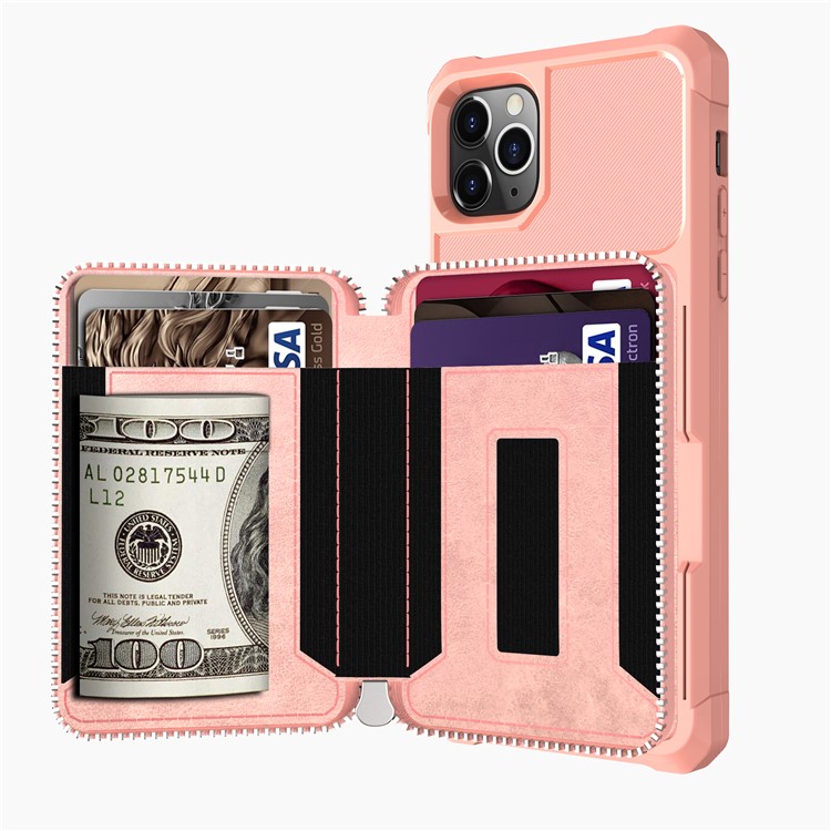 Reißverschluss Geldbörse Leder Telefonkasten Für IPhone 11 Pro 6,5 Inch Max - Rosa-5