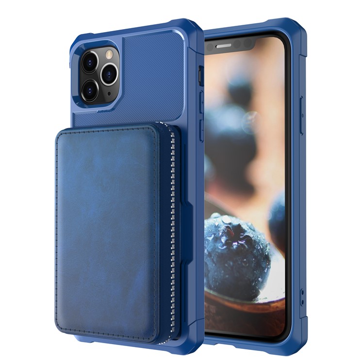 Reißverschluss Geldbörse Leder Telefonkasten Für IPhone 11 Pro 6,5 Inch Max - Blau-2