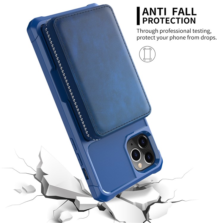 Reißverschluss Geldbörse Leder Telefonkasten Für IPhone 11 Pro 6,5 Inch Max - Blau-4