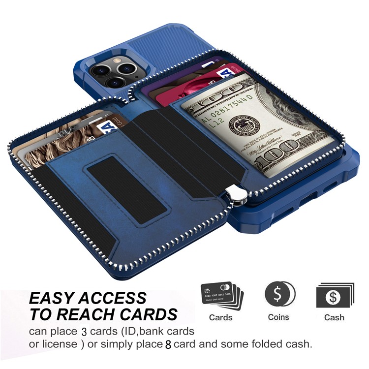 Reißverschluss Geldbörse Leder Telefonkasten Für IPhone 11 Pro 6,5 Inch Max - Blau-6