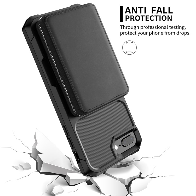 Cubierta De La Caja Del Teléfono Del Cuero Cartera Con Cremallera Para El Iphone 8 Más / 7 Más - Negro-4