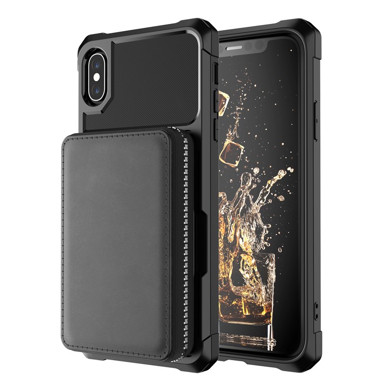 Zipper Wallet Leather Cover Phone Case for Apple iPhone XS Max 6.5 inch - Black-2