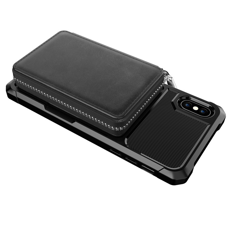 Zipper Wallet Leather Cover Phone Case for Apple iPhone XS Max 6.5 inch - Black-8