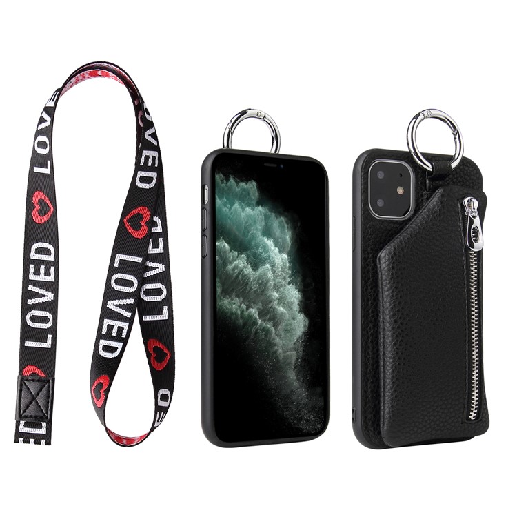 Litchi Texture TPU + PU Leather Phone Case with Coin Pocket for iPhone 11 6.1-inch - Black-2