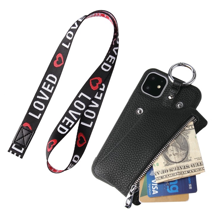 Litchi Texture TPU + PU Leather Phone Case with Coin Pocket for iPhone 11 6.1-inch - Black-3