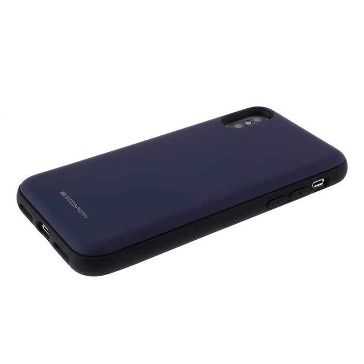 MERCURY GOOSPERY Auto-absorbed Plastic+TPU Phone Case with Card Holder Mirror for iPhone XS / X 5.8-inch - Dark Blue-5