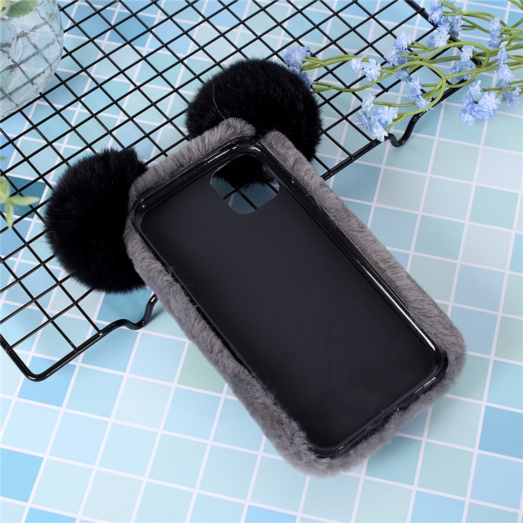 Panda Shaped Soft Fur Coated TPU Phone Case for iPhone 11 Pro 5.8 inch - Dark Grey/Black-4