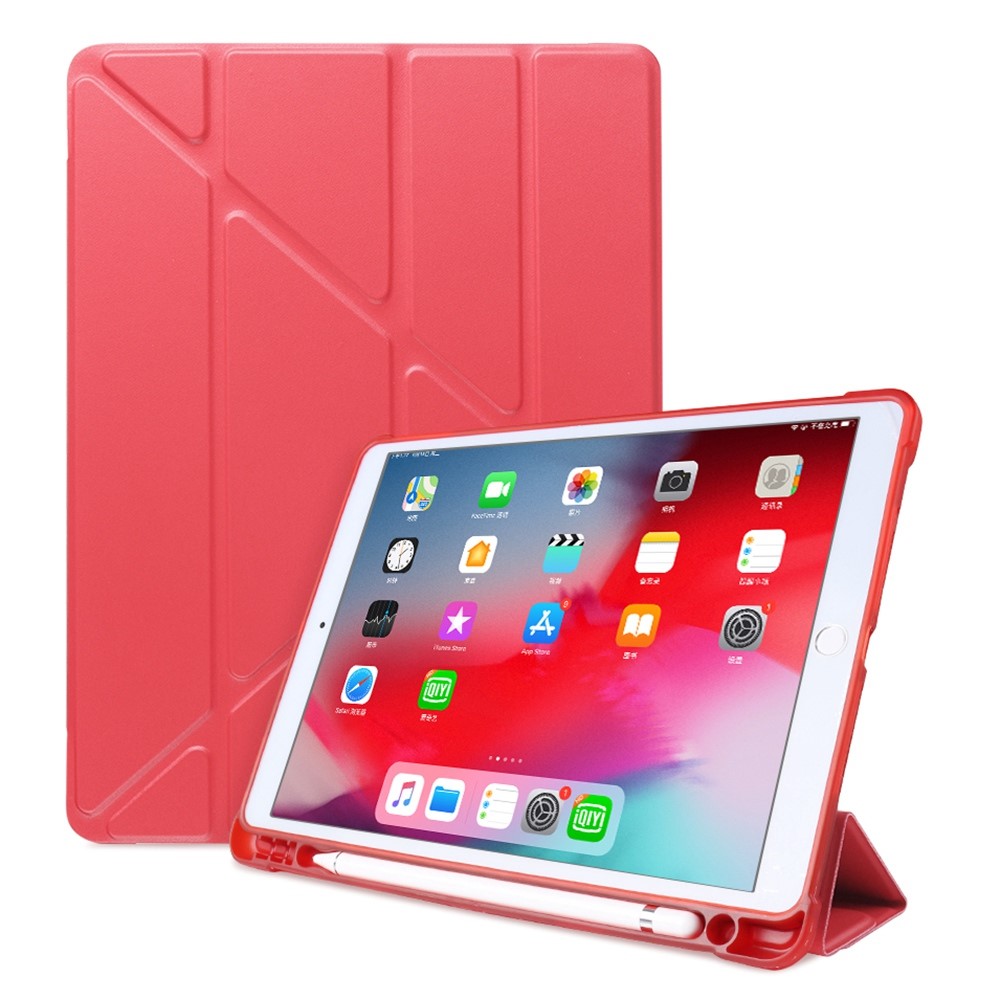 Origami Smart Leather Case [with Shock Absorption TPU / Apple Pencil Storage Groove] for iPad 10.2 (2021)/(2020)/(2019) / iPad Air 10.5 inch (2019) / iPad Pro 10.5-inch (2017) - Red