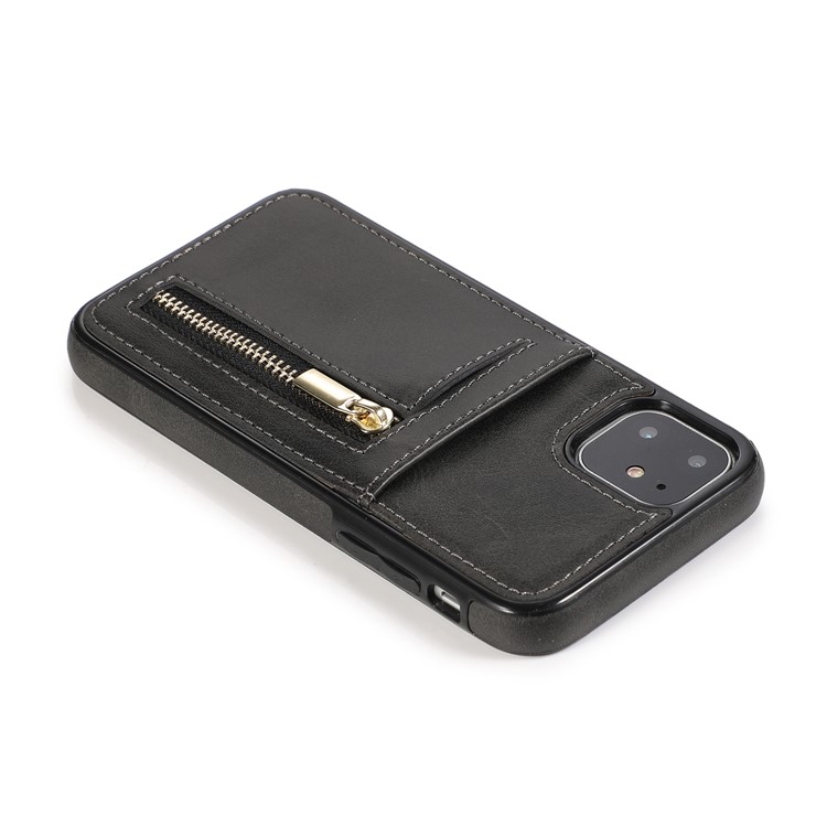 Zipper Pocket Leather Coated TPU Back Case with Card Slot for iPhone 11 6.1 inch - Black-10