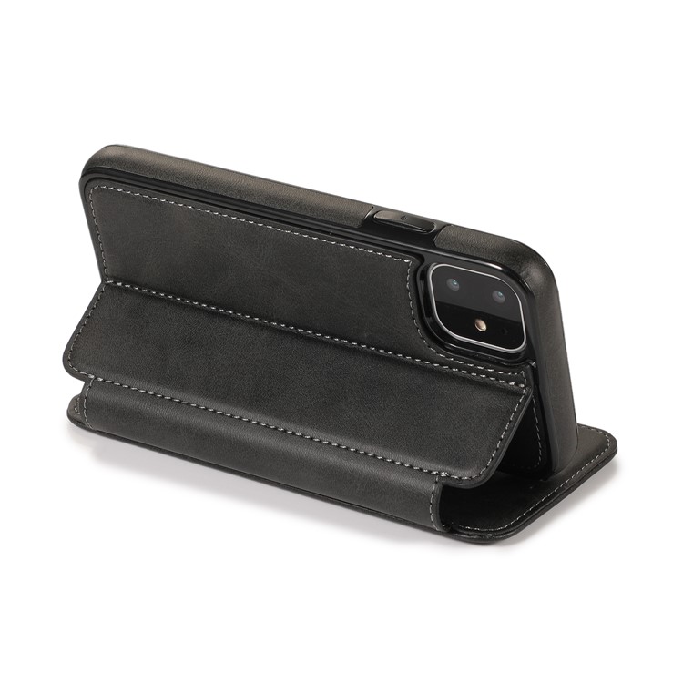 Knight Series Auto-absorbed Dual Card Slots Leather Stand Case for iPhone 11 6.1 inch - Black-11