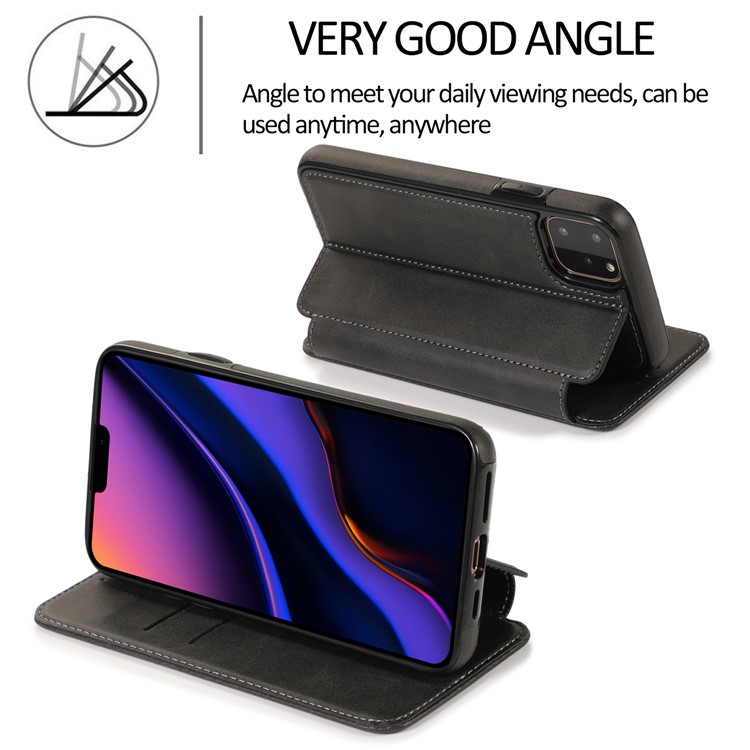 Knight Series Auto-absorbed Dual Card Slots Leather Stand Cover for iPhone 11 Pro 5.8 inch - Black-4