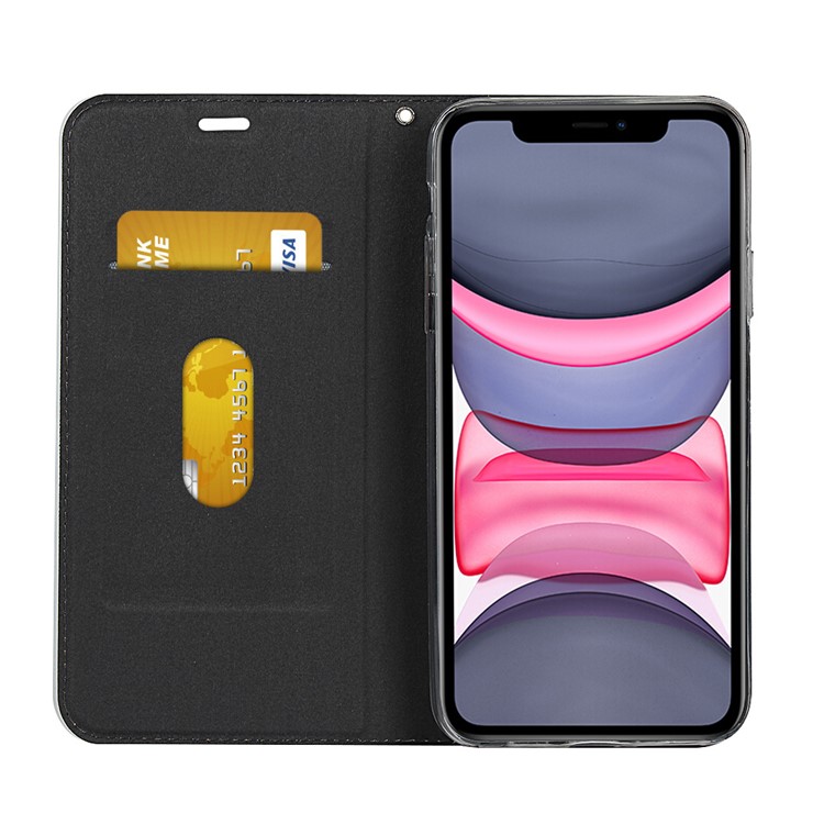 Caso Estande De Couro Com Slot Para Cartão De Iphone 11 6,1 Polegadas - Preto-4