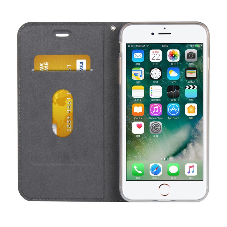 Caso Estande De Couro Com Slot Para Cartão De Iphone 8 Mais / 7 Mais - Preto-5