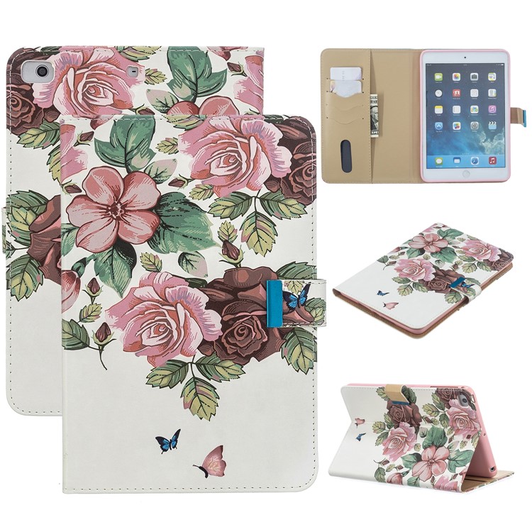 Pattern Printing PU Leather Flip Stand Tablet Shell for iPad mini (2019) 7.9 inch/mini 4 3 2 1 - Pink Flower-1