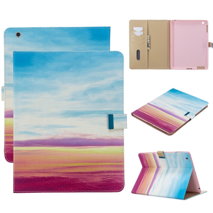 Pattern Printing PU Leather Flip Stand Tablet Case for iPad 2/3/4 - Colorful Land-1