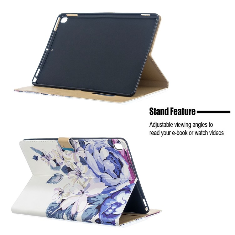 Pattern Printing PU Leather Flip Tablet Cover for iPad Pro 10.5-inch (2017)/Air 10.5 inch (2019)/iPad 10.2 (2019) - Blue Flower-9
