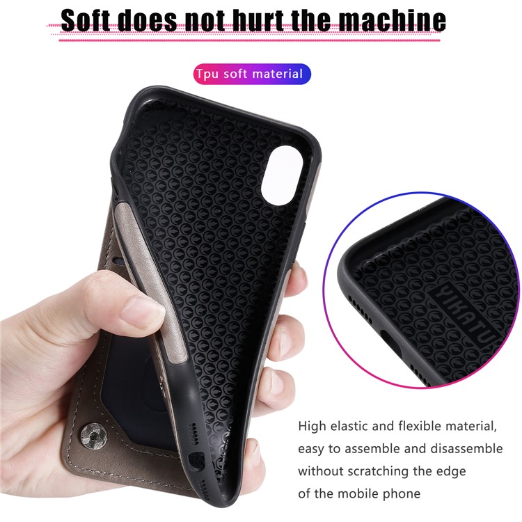 For iPhone XR 6.1 inch Imprint Cat and Bee Kickstand Card Holder PU Leather Coated TPU Case - Grey-5