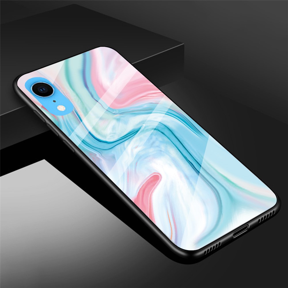 Marble Texture Tempered Glass Back + TPU Hybrid Phone Case for iPhone XR 6.1 inch - Style F