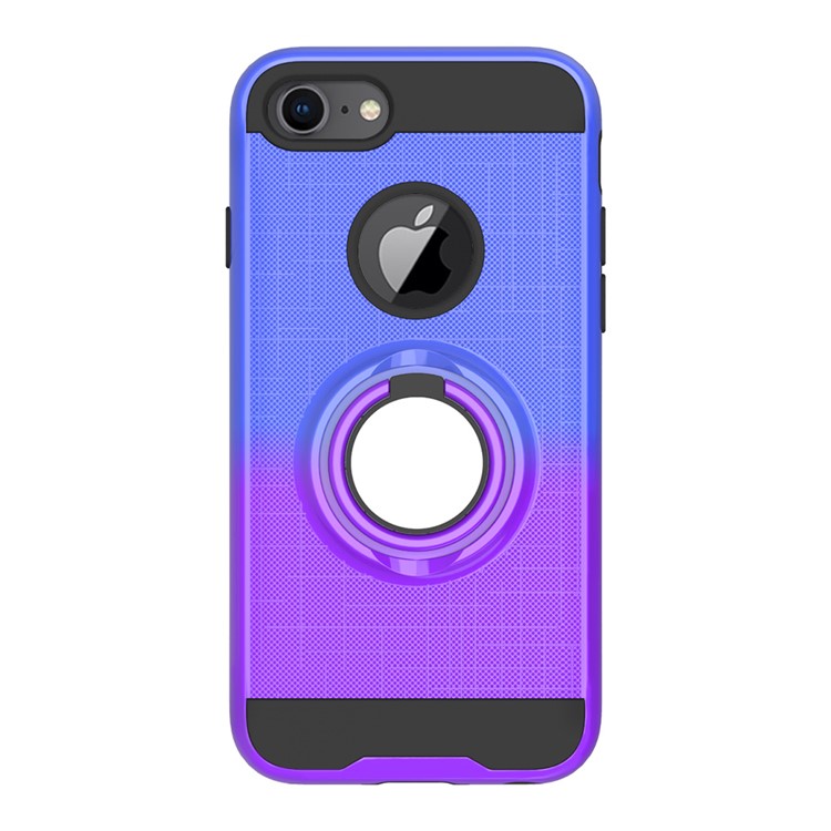 Finger Ring Kickstand Gradient Color Detachable TPU + PC Hybrid Case Shell for iPhone 8/7/6s/6 (Built-in Metal Sheet) - Blue / Purple-2