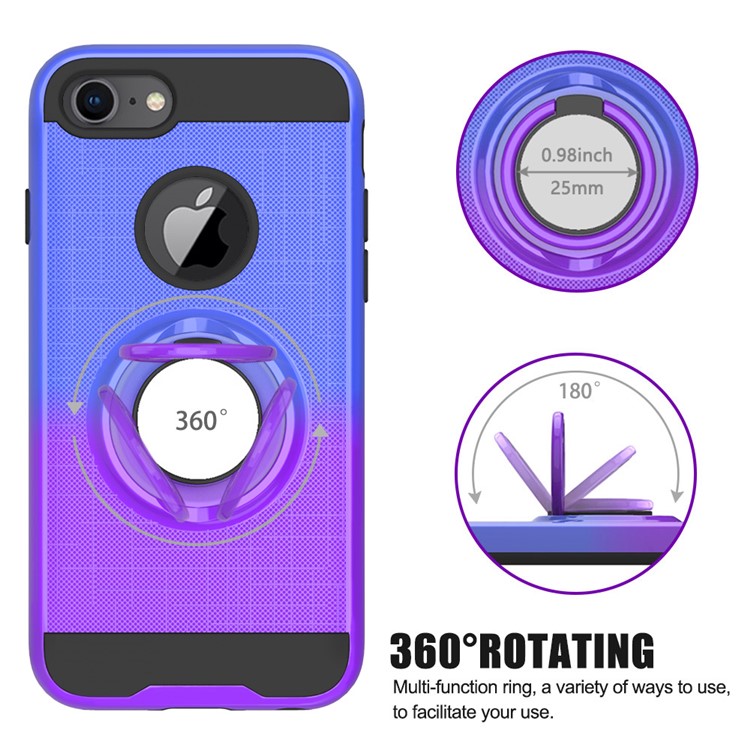 Finger Ring Kickstand Gradient Color Detachable TPU + PC Hybrid Case Shell for iPhone 8/7/6s/6 (Built-in Metal Sheet) - Blue / Purple-4