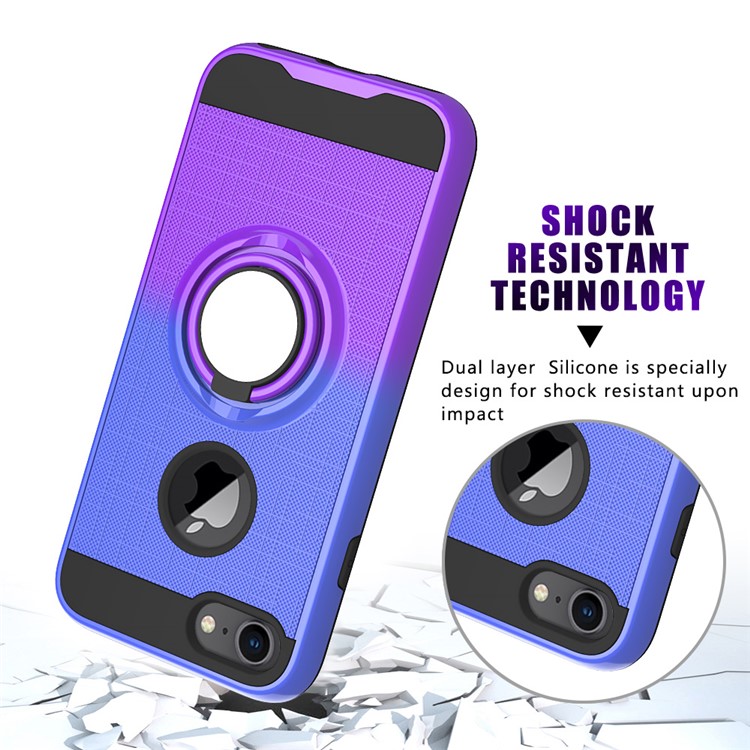 Finger Ring Kickstand Gradient Color Detachable TPU + PC Hybrid Case Shell for iPhone 8/7/6s/6 (Built-in Metal Sheet) - Blue / Purple-5