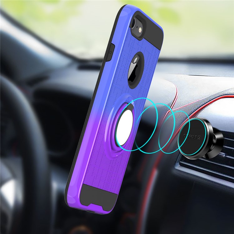 Finger Ring Kickstand Gradient Color Detachable TPU + PC Hybrid Case Shell for iPhone 8/7/6s/6 (Built-in Metal Sheet) - Blue / Purple-8